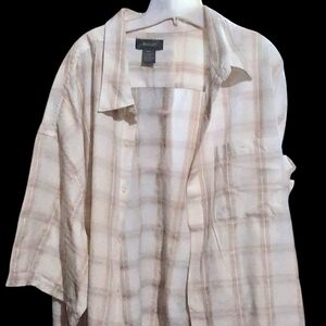 Men's Beige Plaid Casual Button Down Shirt